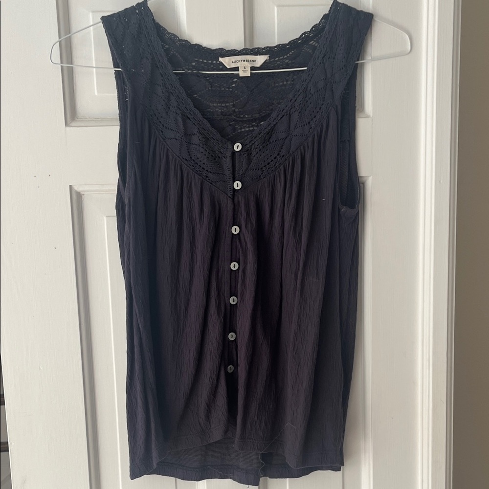Lucky Brand Dark Purple Sleeveless Lace Top